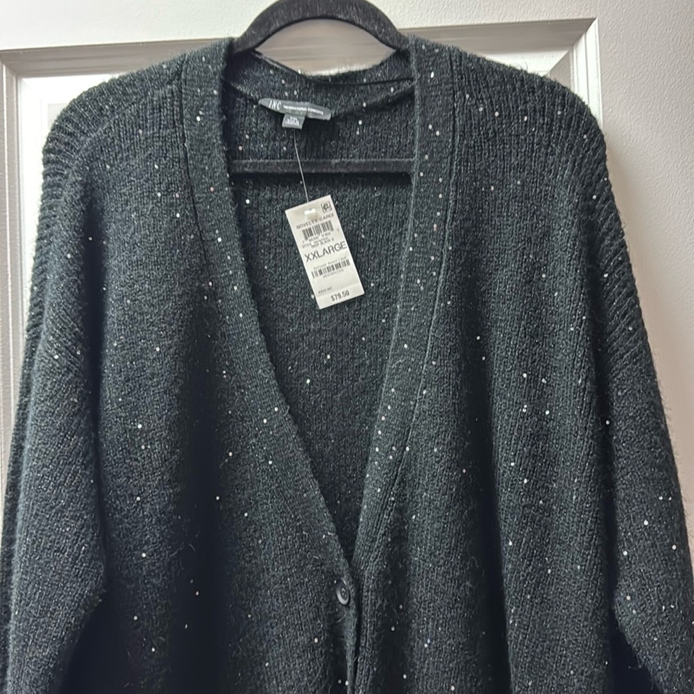 INC black cardigan with silver flex